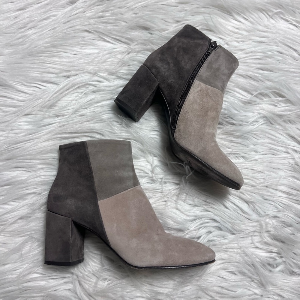 COCLICO Two-Tone Suede color block Ankle Boots in Gray and Tan